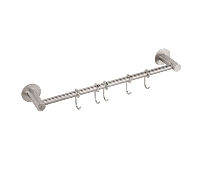 Colgador adhesivo 5 ganchos supra de cocina en color gris con acero inoxidable medidas 43x5x7.7 cm