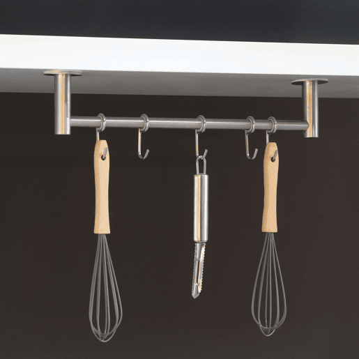 Cabide Adesivo Supra Kitchen com 5 Ganchos em Cinza com Medidas em Aço Inoxidável 43x5x7,7 cm