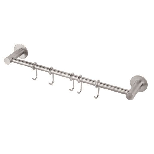Cabide Adesivo Supra Kitchen com 5 Ganchos em Cinza com Medidas em Aço Inoxidável 43x5x7,7 cm