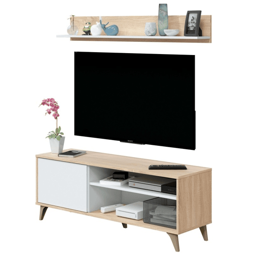 Pacote completo de móveis para sala de estar em branco e carvalho nórdico (armário de TV + aparador + vitrine + mesa de jantar + mesa de centro) Pacote completo de móveis para sala de estar em branco e carvalho nórdico (armário de TV + aparador + vitrine + mesa de jantar + mesa de centro)