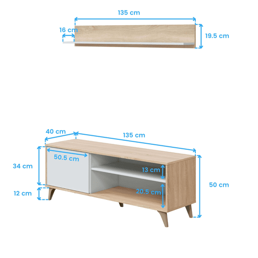 Pacote completo de móveis para sala de estar em branco e carvalho nórdico (armário de TV + aparador + vitrine + mesa de jantar + mesa de centro) Pacote completo de móveis para sala de estar em branco e carvalho nórdico (armário de TV + aparador + vitrine + mesa de jantar + mesa de centro)