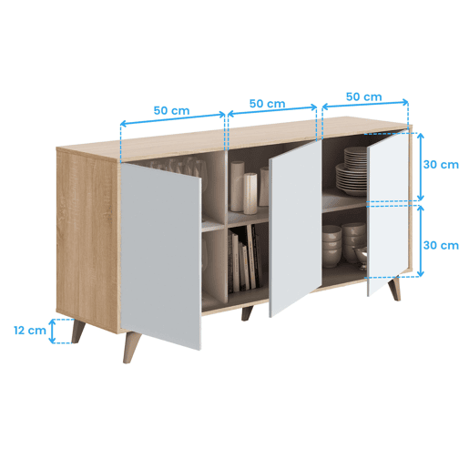 Pacote completo de móveis para sala de estar em branco e carvalho nórdico (armário de TV + aparador + vitrine + mesa de jantar + mesa de centro) Pacote completo de móveis para sala de estar em branco e carvalho nórdico (armário de TV + aparador + vitrine + mesa de jantar + mesa de centro)
