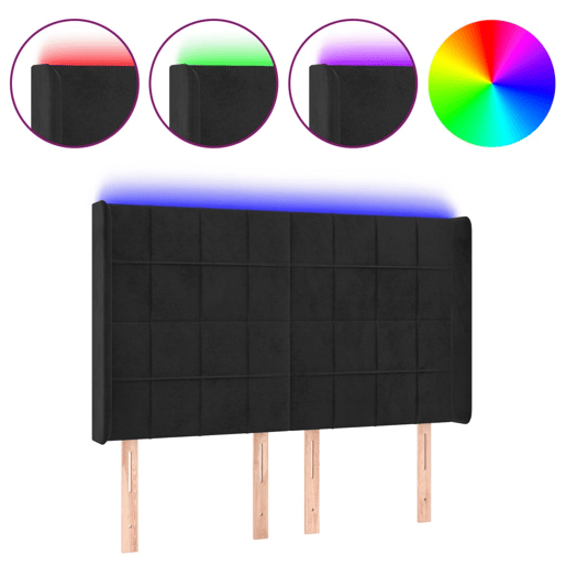 vidaXL Cabeceira de cama c luzes LED veludo 147x16x118128 cm preto vidaXL Cabeceira de cama c luzes LED veludo 147x16x118128 cm preto