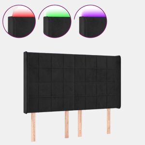 vidaXL Cabeceira de cama c luzes LED veludo 147x16x118128 cm preto