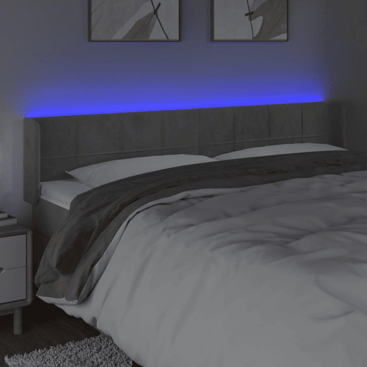 vidaXL Cabeceira cama c luzes LED veludo 183x16x7888 cm cinza-claro