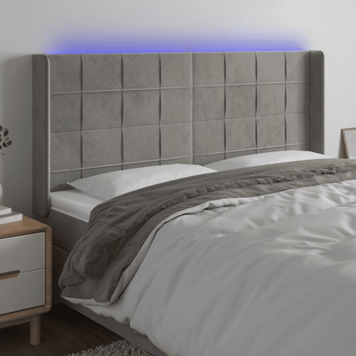 vidaXL Cabeceira cama c luzes LED veludo 163x16x118128cm cinza-claro vidaXL Cabeceira cama c luzes LED veludo 163x16x118128cm cinza-claro