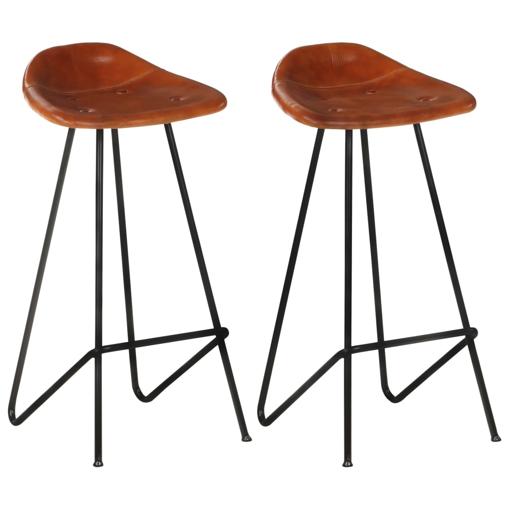 Vidaxl taburetes de barra de cocina 2 uds cuero auténtico marrón