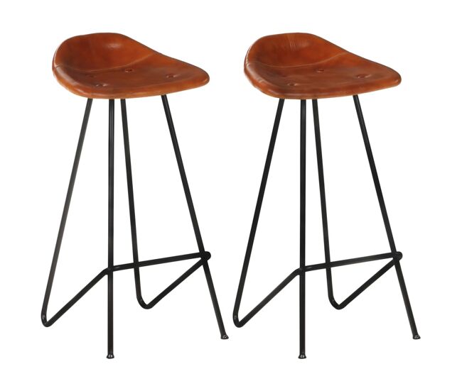 Vidaxl taburetes de barra de cocina 2 uds cuero auténtico marrón