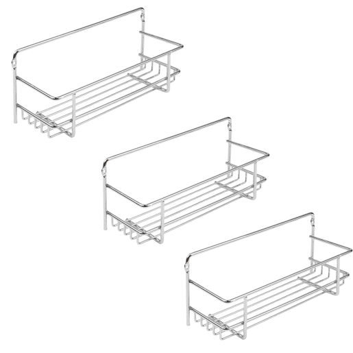 Conjunto de prateleiras de cozinha Supra cromadas com porta-temperos em aço 27x10 cm, modelo Supra