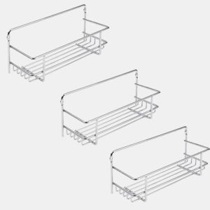 Conjunto de prateleiras de cozinha Supra cromadas com porta-temperos em aço 27x10 cm, modelo Supra