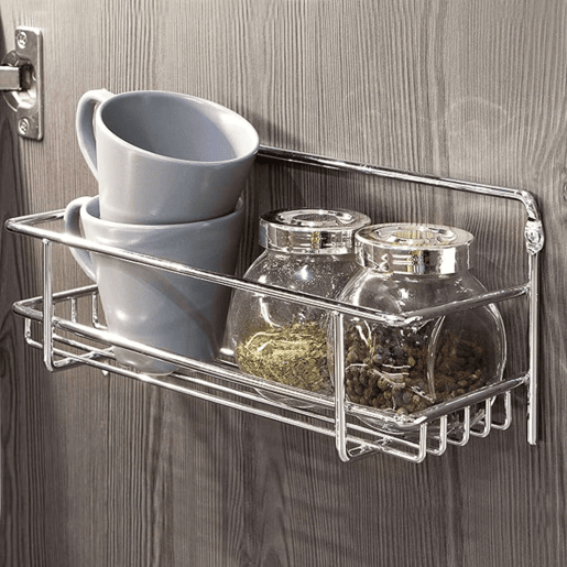 Conjunto de prateleiras de cozinha Supra cromadas com porta-temperos em aço 27x10 cm, modelo Supra