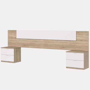 Pacote completo de móveis para quarto de casal Luca em carvalho e branco moderno (cabeceira + guarda-roupa)