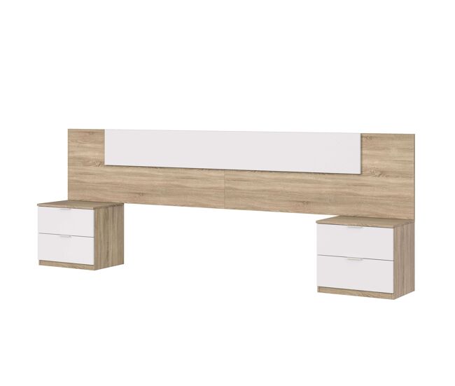 Pack muebles dormitorio matrimonio luca completo color roble y blanco habitación moderno (cabecero + armario)
