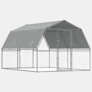 vidaXL Gaiola para cães com telhado e porta aço galvanizado prateado