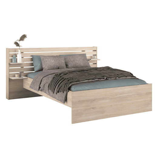 Cama de casal com cabeceira e gavetas inferiores na cor carvalho japonês 135-140x200 cm Cama de casal com cabeceira e gavetas inferiores na cor carvalho japonês 135-140x200 cm