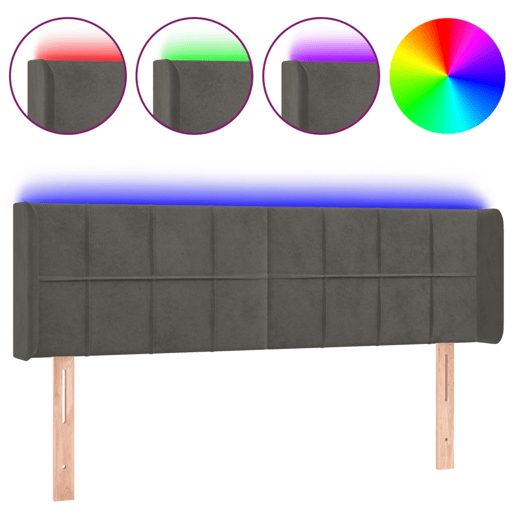 vidaXL Cabeceira cama c luzes LED veludo 147x16x7888cm cinza-escuro vidaXL Cabeceira cama c luzes LED veludo 147x16x7888cm cinza-escuro