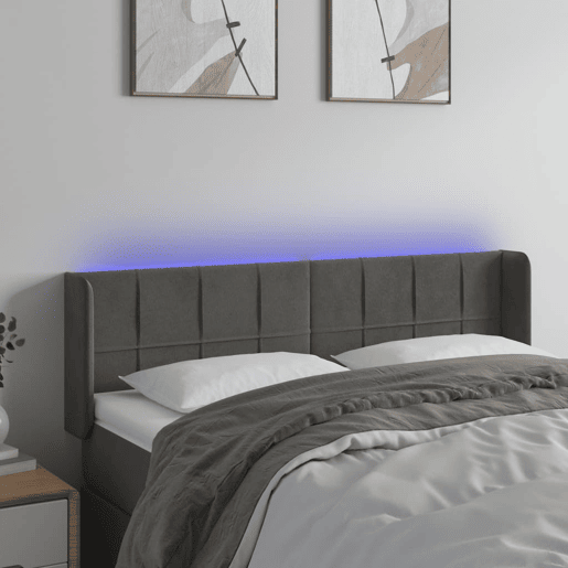 vidaXL Cabeceira cama c luzes LED veludo 147x16x7888cm cinza-escuro vidaXL Cabeceira cama c luzes LED veludo 147x16x7888cm cinza-escuro