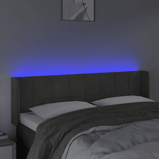 vidaXL Cabeceira cama c luzes LED veludo 147x16x7888cm cinza-escuro vidaXL Cabeceira cama c luzes LED veludo 147x16x7888cm cinza-escuro