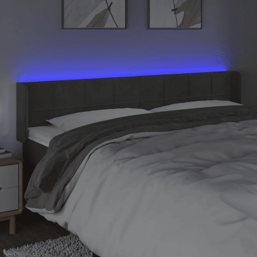 vidaXL Cabeceira cama c luzes LED veludo 163x16x7888cm cinza-escuro