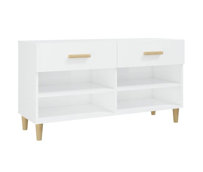 Vidaxl mueble zapatero madera contrachapada blanco brillo 102x35x55 cm
