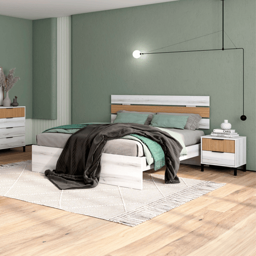 Cama de arco estilo contemporâneo para quarto de casal em branco 150x190 cm Cama de arco estilo contemporâneo para quarto de casal em branco 150x190 cm