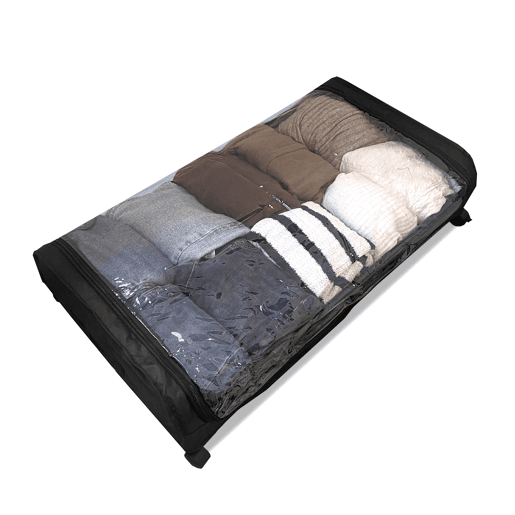 Organizador Round para debaixo da cama u2013 Dobrável com rodas e tampa transparente u2013 Compacto u2013 Nyana Home