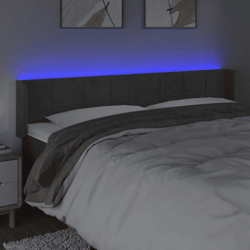 vidaXL Cabeceira cama c luzes LED veludo 203x16x7888cm cinza-escuro