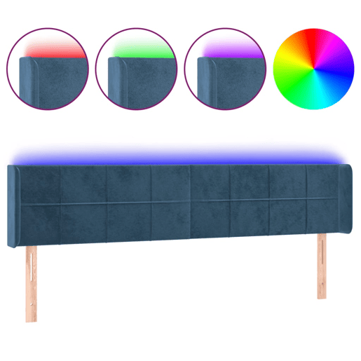 vidaXL Cabeceira cama c luzes LED veludo 163x16x7888 cm azul-escuro