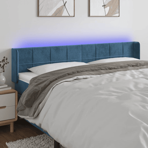 vidaXL Cabeceira cama c luzes LED veludo 163x16x7888 cm azul-escuro