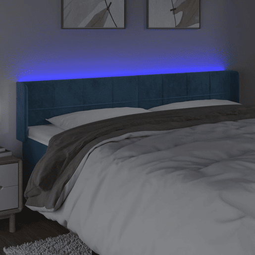 vidaXL Cabeceira cama c luzes LED veludo 163x16x7888 cm azul-escuro