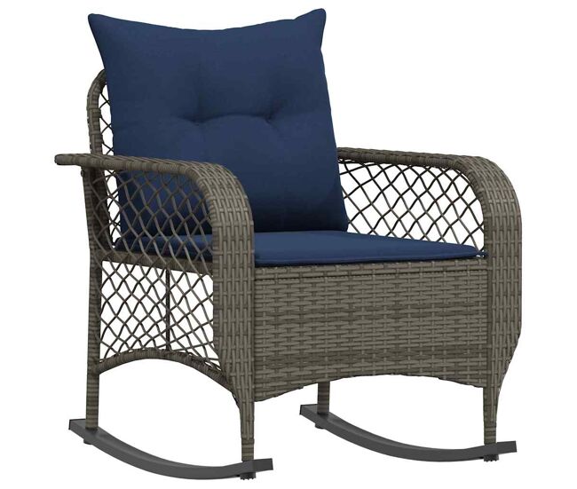 Vidaxl silla mecedora de jardín con cojines ratán sintético gris