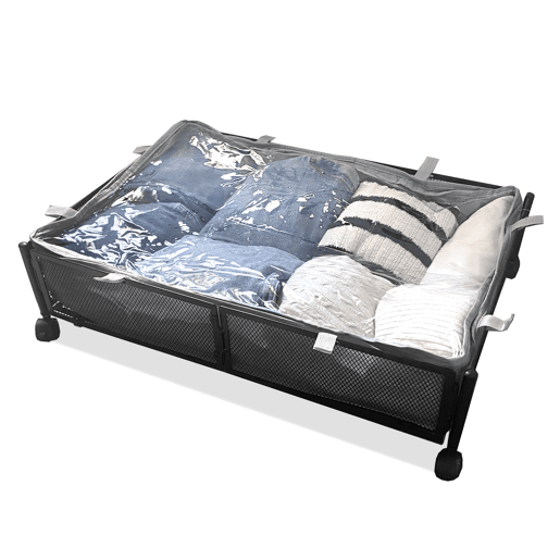 Organizador metálico com rodas para debaixo da cama u2013 Dobrável para roupas e sapatos u2013 Nyana Home