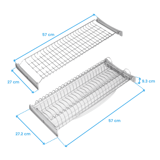 Escorredor de pratos Suprastar para módulo de 60 cm de altura em cinza com aço alumínio pintado 57x9x27 cm