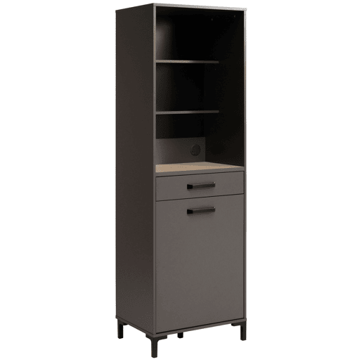 Coluna de Cozinha Smoke Estilo Industrial Cinza com 2 Prateleiras, 1 Gaveta e 1 Porta 60x188x42 cm