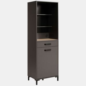 Coluna de Cozinha Smoke Estilo Industrial Cinza com 2 Prateleiras, 1 Gaveta e 1 Porta 60x188x42 cm