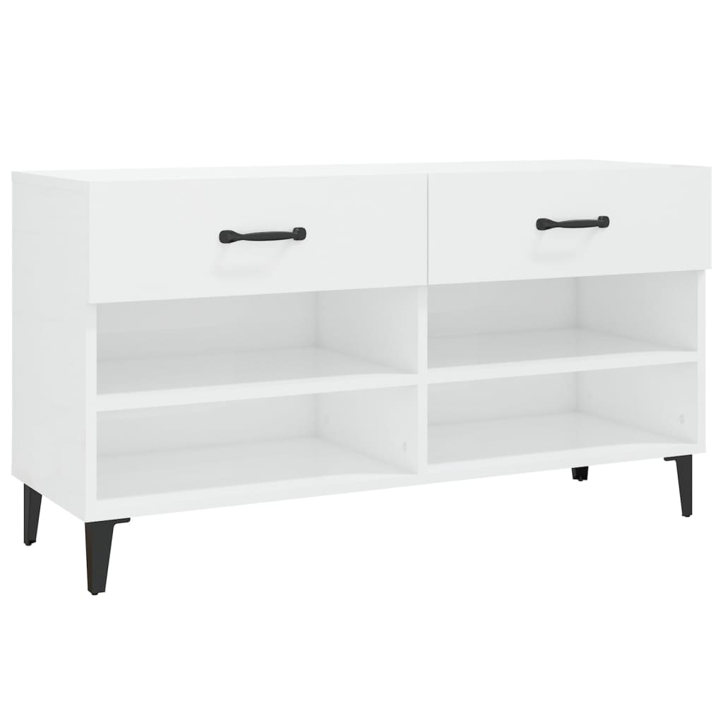 Vidaxl mueble zapatero madera contrachapada blanco brillo 102x35x55 cm