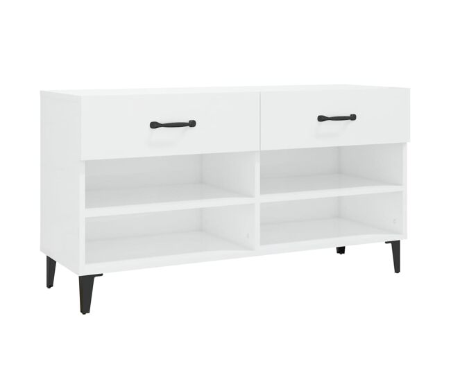 Vidaxl mueble zapatero madera contrachapada blanco brillo 102x35x55 cm