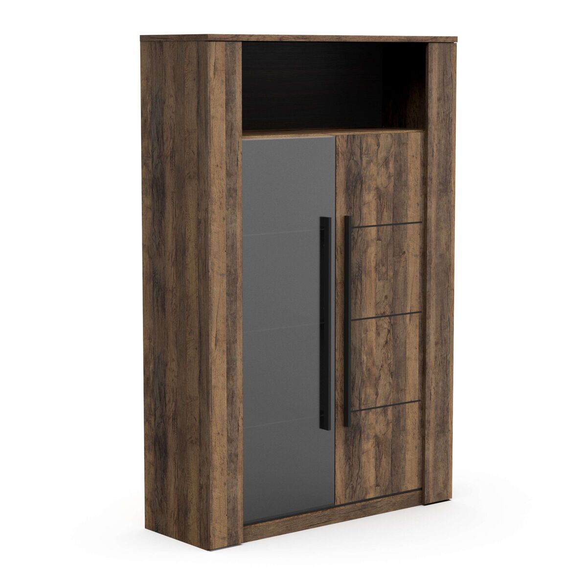 Vitrina salón mónaco en color roble saloon y negro 114x176x40 cm