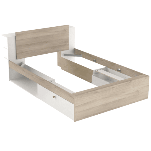 Quarto principal Izzy completo em branco fosco e carvalho Kronberg (cama + cômoda + mesas de cabeceira)