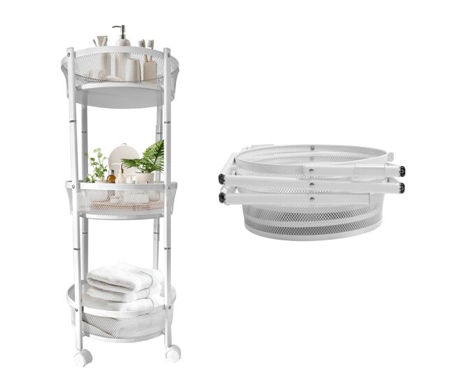 Carrito verdulero metálico plegable – 3 niveles con ruedas bloqueables – almacenaje práctico para cocina – nyana home