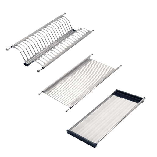 Escorredor de pratos para armários altos de cozinha em aço cinza com design de 53,557x24 cm para armários de 60 cm
