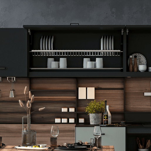 Escorredor de pratos para armários altos de cozinha em aço cinza com design de 53,557x24 cm para armários de 60 cm