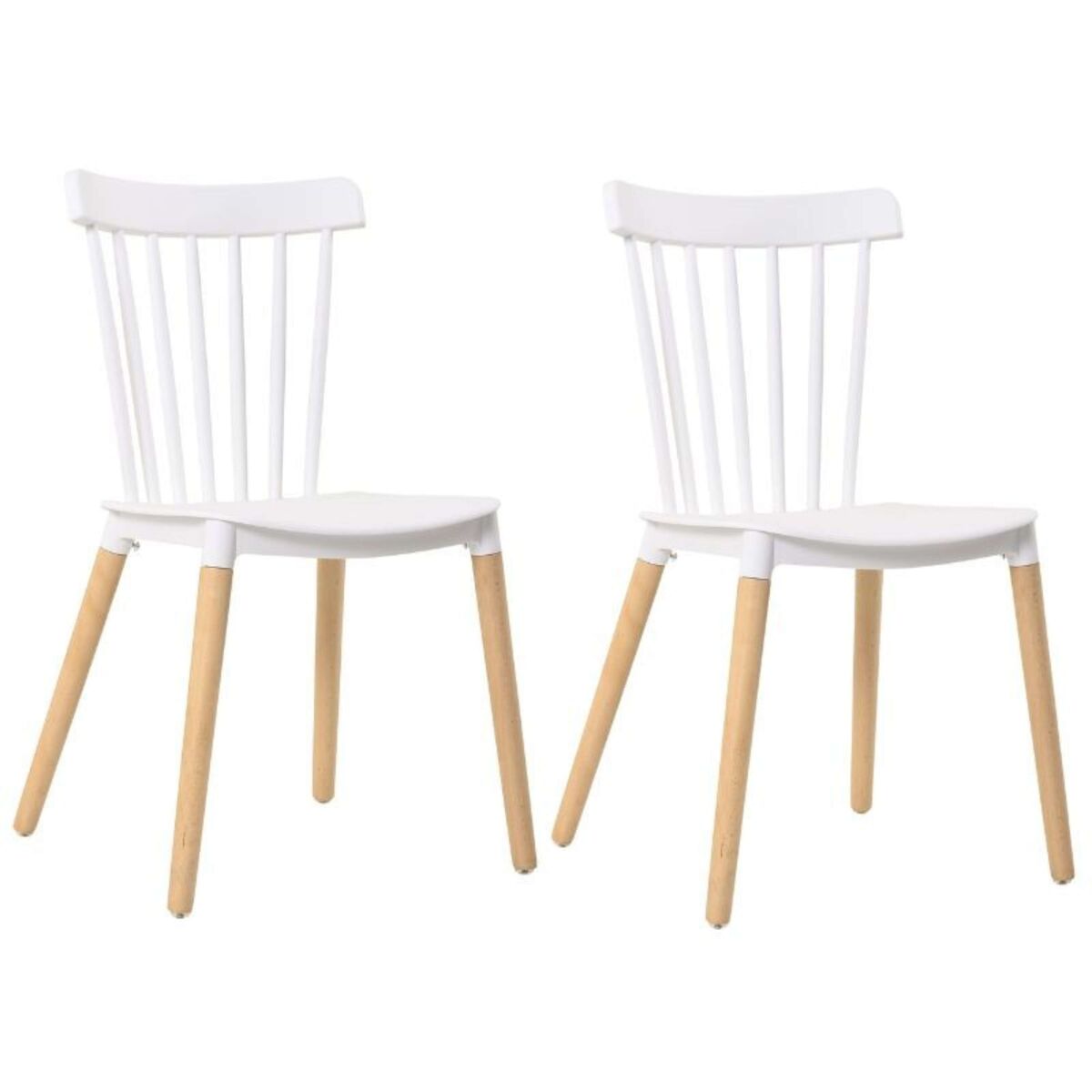 Pack de sillas alna salón comedor cocina respaldo de barras color blanco pata haya inclinadas 100x36x55 cm