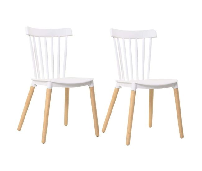 Pack de sillas alna salón comedor cocina respaldo de barras color blanco pata haya inclinadas 100x36x55 cm