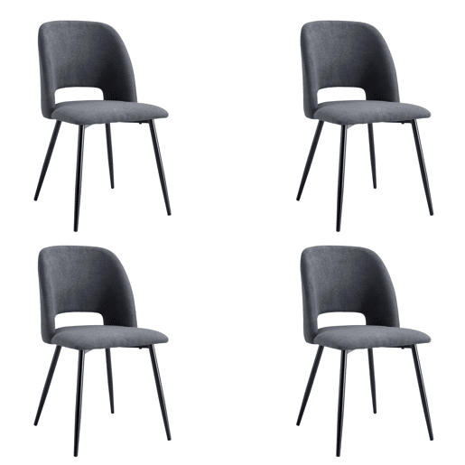 Pacote de 4 cadeiras de jantar estofadas Mos com encosto arredondado em cinza 58x86x50 cm
