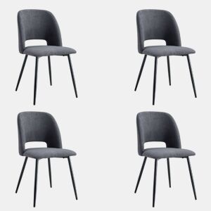 Pacote de 4 cadeiras de jantar estofadas Mos com encosto arredondado em cinza 58x86x50 cm