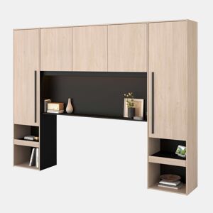 Pacote de quarto completo John Bed com gavetas e cabeceira Brooklyn Oak e Black Stipple Bridge (cama de 135-140x190 cm)