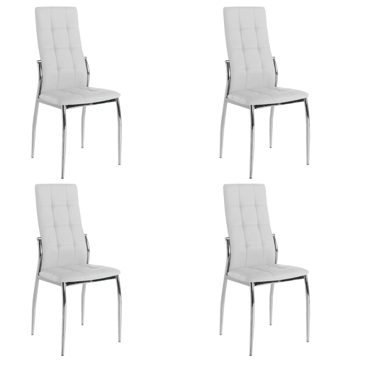 Pacote com 4 cadeiras de jantar Laci estilo moderno couro sintético cromado branco 101x51x45 cm