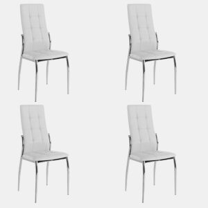Pacote com 4 cadeiras de jantar Laci estilo moderno couro sintético cromado branco 101x51x45 cm