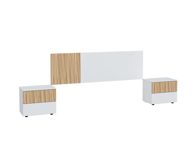 Dormitorio estilo nórdico completo muebles natur y blanco artik